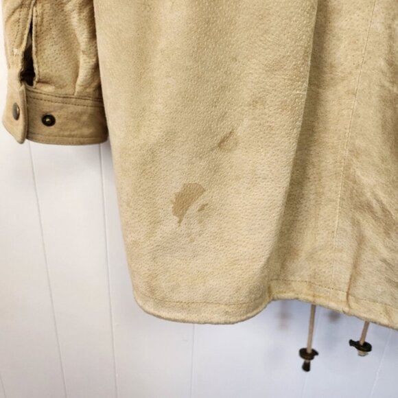 Vintage 90s Suede Fur Brown Beige Coat Jacket 1990 Bohemian Western Boho winter - Picture 15 of 16